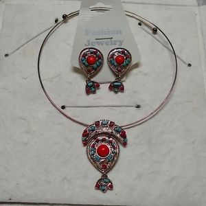 Aztec-like Fashion Jewelry Necklace & Earring Set, Festival, Beaded